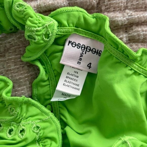 Bright green y2k scrunch frilly romantic eyelet bow European summer bikini M - Picture 5 of 7